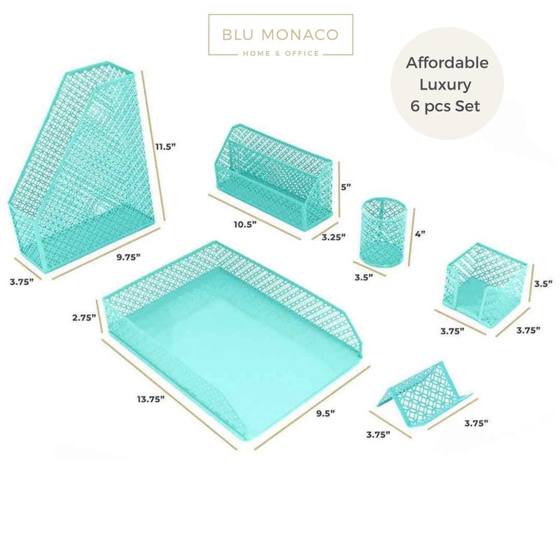 BLU MONACO Dark Teal Office Organizer Set | 6-Piece Desktop Accessories Collection | File Holder, Pen Cup and Storage for Home Office - Image 5